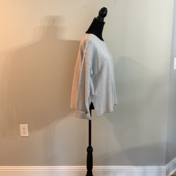 Eileen Fisher striped sweater Medium gray white cotton nylon silk blend - Picture 6 of 11